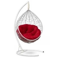 Подвесное кресло SEVILLA VERDE VELOUR белое, красная подушка, стойка, 115х110х195см